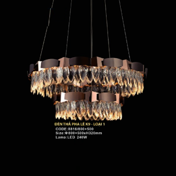 CODE: 8816-800+500: Đèn thả LED Phale - KT: Ø(800 +600)mm x 320mm - Đèn LED 240W