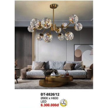 A - ĐT - 8826/12: Đèn thả chao quả bi - KT: Ø800mm x H600mm - Đèn LED đổi 3 màu