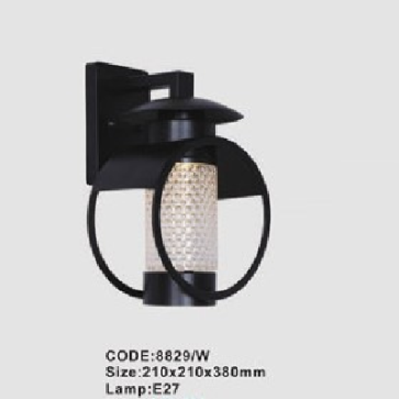 CODE: 8829/W: Đèn gắn tường ngoài trời - KT: 210mm x 210mm x 380mm  - Đèn E27 x 1 bóng