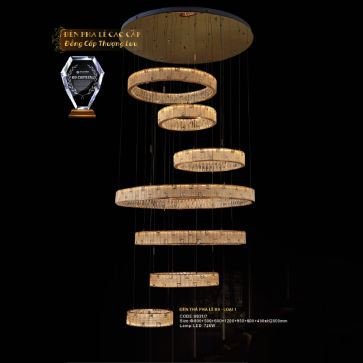 CODE: 8831/7: Đèn thả  7 vòng LED Phale - KT: Ø(800+500+600+1200+950+800 +400)mm x H2800mm - Đèn LED 720W