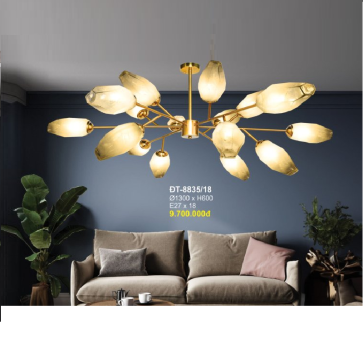 A - ĐT - 8835/18: Đèn chùm 18 tay - KT: Ø1300mm x H600mm - Bóng đèn E27 x 18 bóng