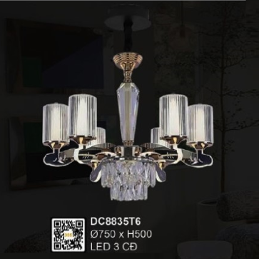 35 - DC8835T6: Đèn chùm LED 6 tay - KT: Ø750mm x H500mm - Đèn LED đổi 3 màu