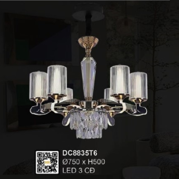 35 - DC8835T6: Đèn chùm LED 6 tay - KT: Ø750mm x H500mm - Đèn LED đổi 3 màu