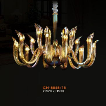 V - CN 8845/15: Đèn chùm 15 tay thủy tinh - KT: Ø920mm x H530mm