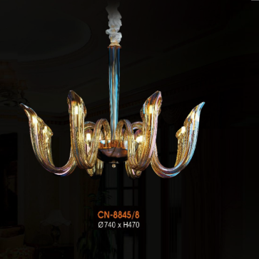 V - CN 8845/8: Đèn chùm 8 tay thủy tinh - KT: Ø740mm x H470mm