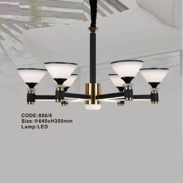 CODE: 886/6: Đèn chùm LED 6 tay - KT: Ø640mm x H350mm - Đèn LED đổi 3 màu