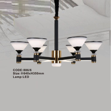 CODE: 886/6: Đèn chùm LED 6 tay - KT: Ø640mm x H350mm - Đèn LED đổi 3 màu
