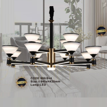 CODE: 886/8+4: Đèn chùm LED 12 tay - KT: Ø940mm x H430mm - Đèn LED đổi 3 màu