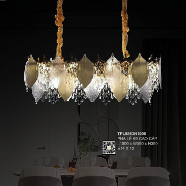 TPL8863N1000: Đèn thả ngang Phale K9 cao cấp - KT: L1000mm x W300mm x H350mm -  Bóng đèn E14 x 12 bóng