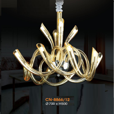 V - CN 8866/12: Đèn chùm 12 tay thủy tinh - KT: Ø700mm x H500mm