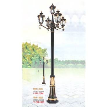 NVT 888/5: Đèn trụ sân vườn hợp kim 5 tay