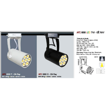 AFC 888 LED 7W: Đèn LED rọi ray chiếu điểm 7W ( vỏ trắng/vỏ đen) - KT: Ø70mm x 125mm x H215mm - Ánh sáng Vàng/trung tính/trắng