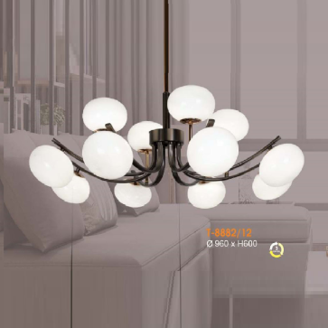 T- 8882/12: Đèn chùm thả 12 bóng - KT: Ø960mm x H600mm - Đèn LED ánh sáng đổi 3 màu