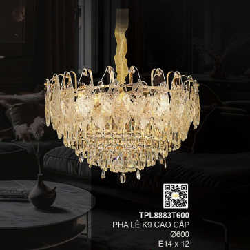 TPL8883T600: Đèn thả Phale K9 cao cấp - KT: Ø600mm - Bóng đèn E14 x 12 bóng