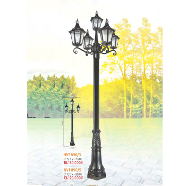 NVT 890/5: Đèn trụ sân vườn hợp kim 5 tay