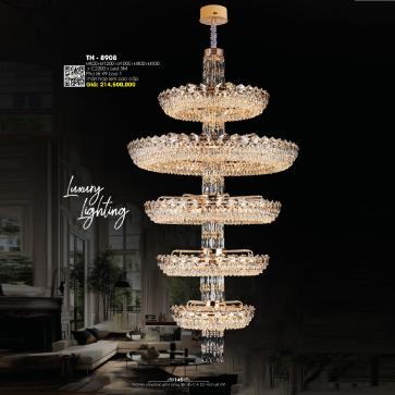 TH - 8907: Đèn thả Phale K9 cao cấp - KT: Ø(800+1200+1000+800+600)mm x H2200mm - Đèn LED đổi 3 màu