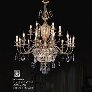 35 - DC8908T18: Đèn chùm Phale nến 18 tay - KT: Ø1070mm x H920mm - Bóng đèn nến E14 x 18 bóng + Bóng E14 x 8 bóng