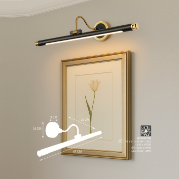 RT6038T58: Đèn rọi tranh/gương- KT: W200mm x L610mm - Đèn LED 26W ánh sáng đổi 3 màu