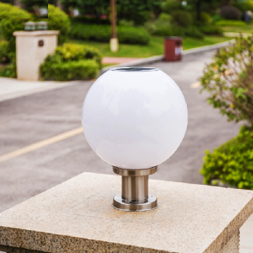 LH - TD - 09 -18/Inox:  Đèn đầu trụ chao quả bi NLMT - KT: Ø250mm x H320mm - Đèn LED + Đèn E27 x1