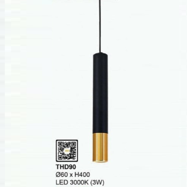 THD90: Đèn thả đơn LED  ống - KT: Ø60mm x H400mm - Đèn LED 3W ánh sáng vàng 3000K