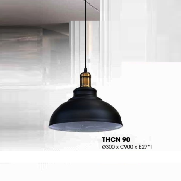 THCN 90 - Đèn thả đơn, chao đen - KT:Ø 300mm x H900mm - Bóng đèn E27 x 1 bóng