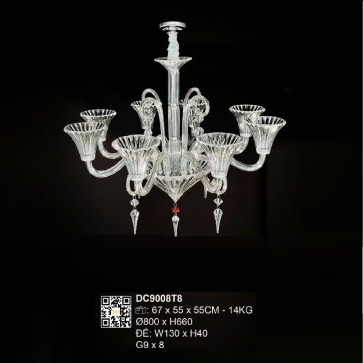 DC9008T8: Đèn chùm Phale LED 8 tay - KT: Ø800mm x H660mm - Bóng đèn LED G9 x 8 bóng