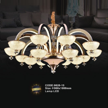 CODE: 9020-15: Đèn chùm LED 15 tay - KT: Ø900mm  x H1000mm - Đèn LED