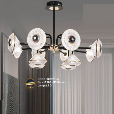CODE: 9062/8+4: Đèn chùm LED 12 tay - KT: Ø900mm x H500mm - Đèn LED đổi 3 màu