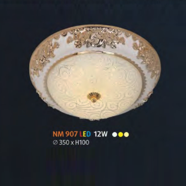 NM 907 LED: Đèn ốp trần LED chao thủy tinh - KT: Ø350mm x H100mm - Đèn LED 12W đổi 3 màu