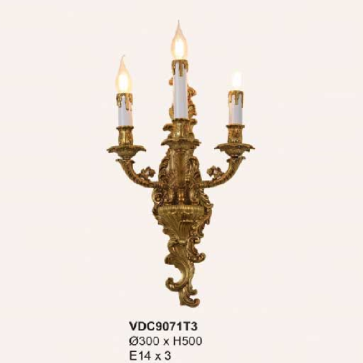 35 - VDC9071T3: Đèn gắn tường nến 3 bóng - KT: Ø300mm x H500mm - Bóng đèn nến chân E14 x 3 bóng
