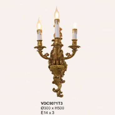 35 - VDC9071T3: Đèn gắn tường nến 3 bóng - KT: Ø300mm x H500mm - Bóng đèn nến chân E14 x 3 bóng