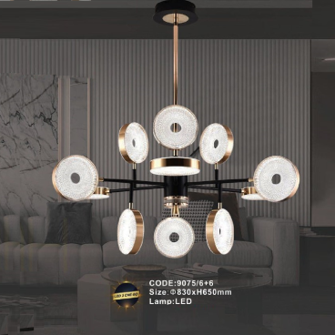 CODE: 9075/6+6: Đèn chùm LED 12 tay - KT: Ø830mm x H650mm - Đèn LED đổi 3 màu