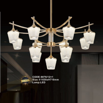 CODE: 9076/12+1: Đèn chùm LED 13 tay chao quả bi - KT: Ø1030mm x H710mm - Đèn LED đổi 3 màu