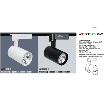 AFC 908 LED 15W : Đèn LED rọi ray chiếu điểm 15W ( vỏ trắng/vỏ đen) - KT: Ø70mm x 115mm  - Ánh sáng vàng/trung tính/trắng