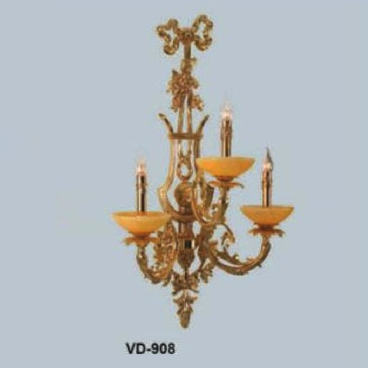 E - VD - 908: Đèn gắn tường đồng 3 bóng - KT: L500mm x H900mm - Bóng đèn nến E14 x 3 bóng