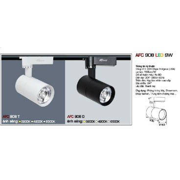 AFC 908 LED 9W : Đèn LED rọi ray chiếu điểm 9W ( vỏ trắng/vỏ đen) - KT: Ø50mm x 100mm  - Ánh sáng vàng/trung tính/trắng