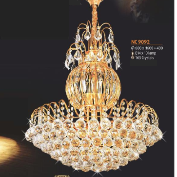 NC 9092: Đèn chùm Phale - KT: Ø600mm x H600mm + 400mm - 163 hạt Phale - Bóng đèn chân E14 x 10 bóng