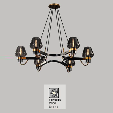 TTK90T6: Đèn chùm thả 6 bóng - KT: Ø900mm - Bóng đèn E14 x 6 bóng