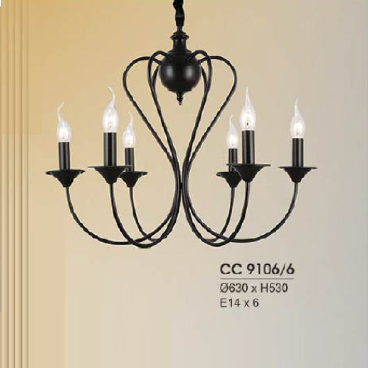 CC 9106/6: Đèn chùm 6 tay - KT: Ø630mm x H530mm - Bóng đèn E14 x 6 bóng
