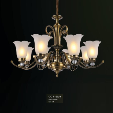 HF - CC 9120/8: Đèn chùm 8 tay, chao thủy tinh -  KT: Ø950mm x H560mm - Bóng đèn E27 x 8 bóng