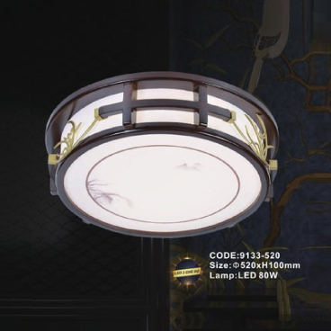 CODE: 9133 - 520: Đèn áp trần gỗ LED - KT: Ø520mm x H100mm - Đèn LED đổi 3 màu