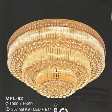 E - MFL - 92: Đèn áp trần Phale, 358 Hạt Phale K9 - KT: Ø1000mm x H450mm - Đèn LED đổi 3 màu + Đèn chân E14 - Remote