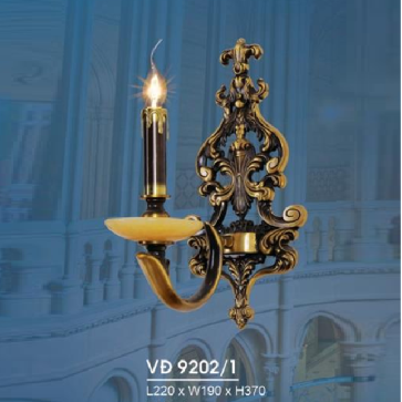 HF - VĐ 9202/1: Đèn vách đồng, chén đá - KT: L220mm x W190mm x H370mm - Đèn chân E27 x 1 bóng