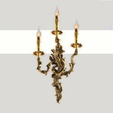 E - VD - 928: Đèn gắn tường đồng 3 bóng - KT: L360mm x H580mm - Bóng đèn nến E14 x 3 bóng