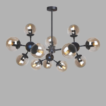 VE - T - 9283/12: Đèn chùm chao quả bi màu trà - KT: L900mm x H800mm - Đèn chân E27 x 12 bóng