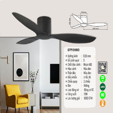 QT9288D: Quạt trần 3 cánh nhựa