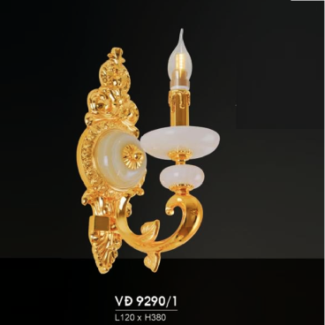 HF - VĐ 9290/1: Đèn vách đồng, chén đá - KT: L120mm x H380mm - Đèn chân E14 x 1 bóng