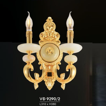 HF - VĐ 9290/2: Đèn vách đồng, chén đá - KT: L310mm x H380mm - Đèn chân E14 x 2 bóng