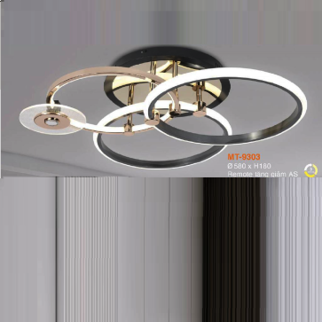 MT - 9303: Đèn áp trần LED Mica - KT: Ø580mm x H180mm - Đèn LED đổi 3 màu + Remote