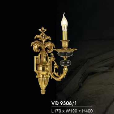 HF - VĐ 9308/1: Đèn vách đồng, bóng nến - KT: L170mm x W180mm x H400mm - Đèn chân E14 x 1 bóng
